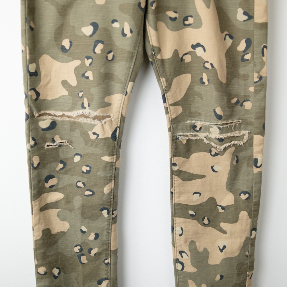 Levi's Lo-Ball Camo Slim Jeans Pants Mens 33 Green Distressed Ripped Camouflage - Picture 4 of 12